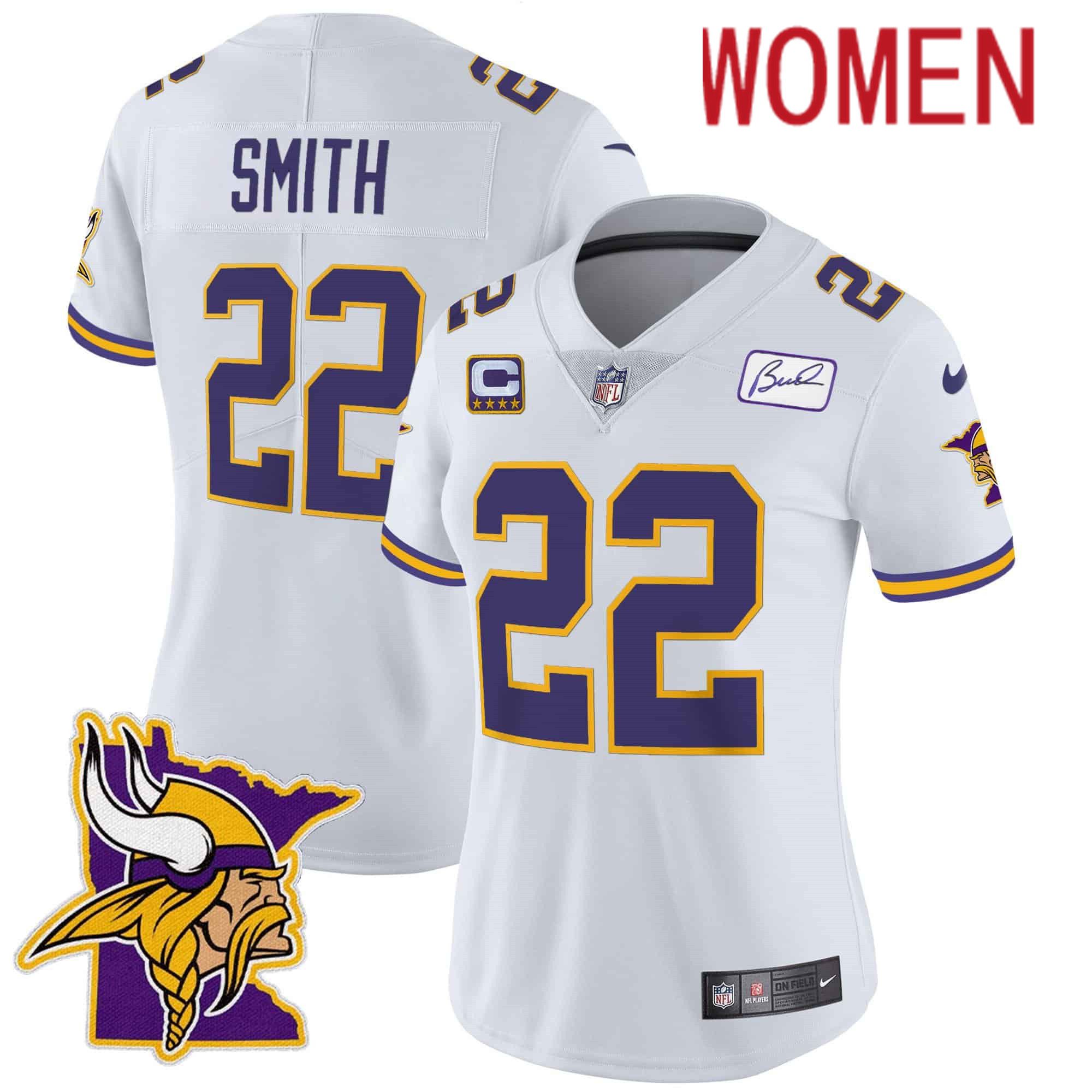 Women Minnesota Vikings 22 Smith White 2024 Nike Patch Classic Limited NFL Jersey